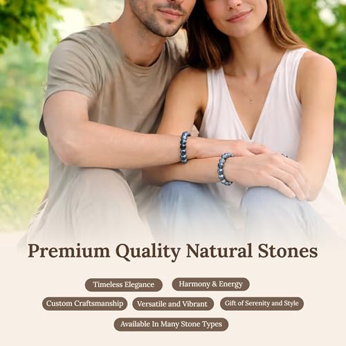 Elm City Direct 8mm Natural Stone Beaded Bracelet – Unisex Crystal Stretch Bracelets for Men & Women, Chakra & Healing Jewelry, Gift-Ready Beaded Bracelets - color: Blue Vein Stone
