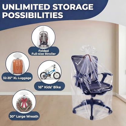Wowfit 5 CT 45x65 inches Extra Large Clear Plastic Bags Perfect for Car Seat, Luggage, Suitcase, Stroller, Chair, Kids Bike and Attic Storage (3 Mil Flat Bags) - size: 45"x65"