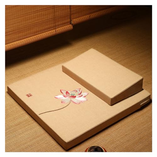 Square Meditation Cushion Mat Set with Washable Cotton Linen Cover and Embroidered Lotus, Larger Yoga Mat Bolster Floor Pillows Seating for Adults Meditation Accesso yellow-60cm - color: Yellow, size: 60cm