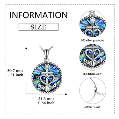 Moon Sun Star Necklace 925 Sterling Silver Abalone Shell Celestial Jewelry Gift for Women - color: Anchor Necklace
