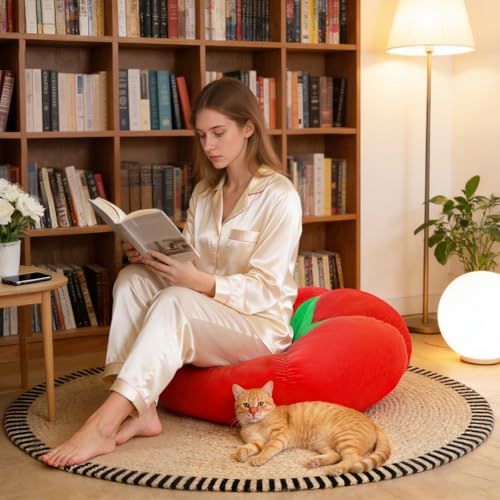 Extra Large Tomato Floor Cushion Pillow – Plush Floor Cushion for Sitting & Activities, for Reading, Gaming, Meditation & Home Decor – Cute Round Plush Chair Cushion.60cm/23.6Inch - style: Tomato