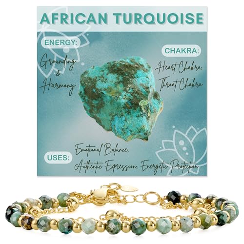 Farfume Crystal Bracelet Beaded Bracelets 4mm Natural Stone Beads Gemstone Handmade Jewelry Gift for Women - color: African Turquoise-Grounding & Harmony
