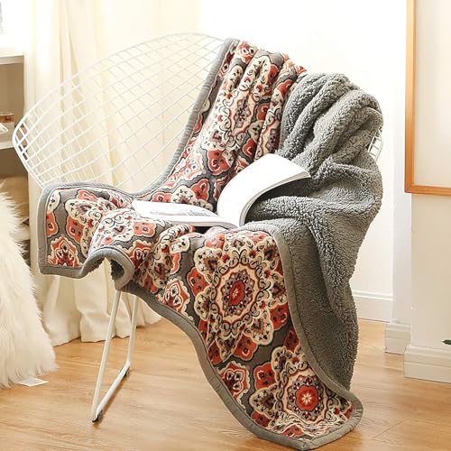 Flannel Sherpa Throws 60'' x 50', Cute Floral Design Soft Plush Flannel Blanket Throws for Bed/Couch/Sofa/Office/Camping - color: A-floral, size: 50''x60''
