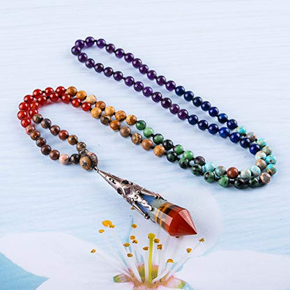 Bivei 108 Mala Beads Bracelet Real Gemstone Yoga Pendants Meditation Hand Knotted Mala Prayer Necklace
