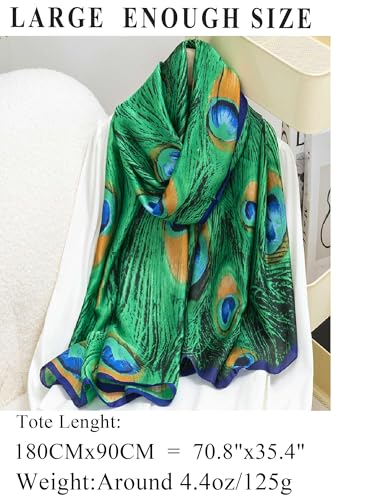 Large Shawl Scarf For Women Lightweight Wraps Silky Headscarf Long Sunscreen Scarfs - color: T23 Green Peacock Print / 70"x 35"