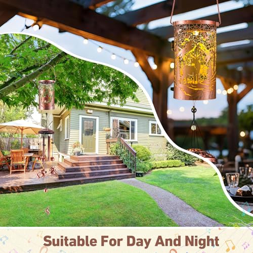 Retisee Deer Solar Wind Chimes Outdoor Metal Deer Gifts Solar Light Windchimes Outside Indoors Christmas Decoration Birthday Gift for Home Lawn Porch Patio Garden Yard - style: Deer