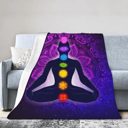 Seven Chakra Yoga Meditation Lotus Purple Mandala Blanket Throw Blanket Ultra-Soft Cozy Micro Fleece Blanket for Sofa, Bed & Travel Use-All Seasons Suitable 80"X60" Inch - color: 3, size: 80"x60"