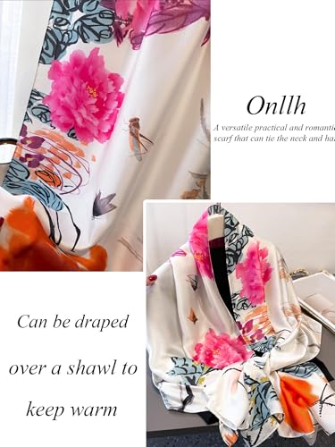 Large Shawl Scarf For Women Lightweight Wraps Silky Headscarf Long Sunscreen Scarfs - color: T28 Purple-pink Flowers / 70"x 35"