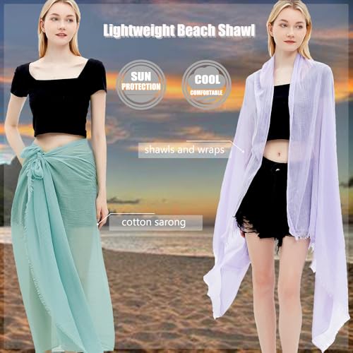 Women Summer Scarfs Lightweight Large Long Gauze Shawl Linen Beach Wrap Plain 75”×43” - color: Grey