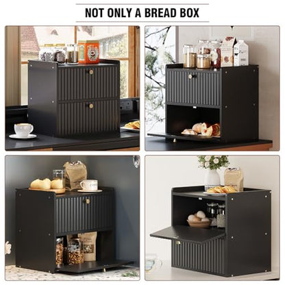 Trironsun Rustic Bread Box for Kitchen Countertop Bamboo Bread Storage Container Bin Double Layer BreadBox Farmhouse Large Capacity Food Organizer Black - color: Black