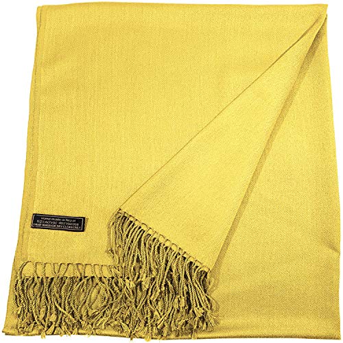 CJ Apparel Solid Color Tassels Design Nepalese Shawl Scarf Wrap Stole Throw Head Wrap Pashmina Gift Hand Made in Nepal New - color: Yellow