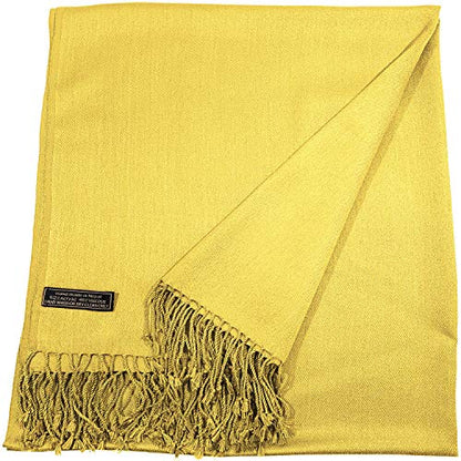 CJ Apparel Solid Color Tassels Design Nepalese Shawl Scarf Wrap Stole Throw Head Wrap Pashmina Gift Hand Made in Nepal New - color: Yellow