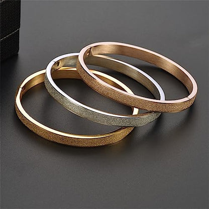 4mm/6mm Wide Simple Bangle Bracelets for Women Stainless Steel Matte Finish Birthday Gift - color: Gold-4mm