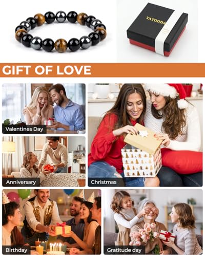 Triple Protection Bracelet for Men & Women - Natural Tiger Eye, Black Obsidian & Hematite Beaded Bracelet - 10mm Healing Crystals for Luck, Prosperity & Spiritual Protection - Meaningful Gift - color: Colorful (Set 66)