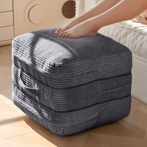 HIGOGOGO Pouf Ottoman Stuffed Square Modern Foam Filled Foot Rest Poufs 20 X 18 Inches Modular Ottomans Separated Into Floor Cushions for Living Room Chair Decorative Stool, Dark Grey - color: Dark Grey, size: Square