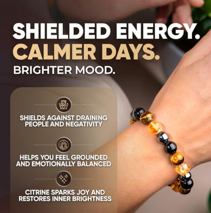 Protection Bracelets for Women & Men, Healing Crystal Bracelet with Natural Stones for Energy Shielding, Grounding, Stress, & Negative Energy Protection