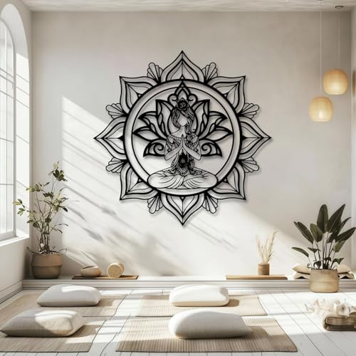 Metal Mandala Zen Wall Art, Zen Wall Decor, Lotus Flower Yoga Metal Wall Art, Meditation Wall Decor for Living Room, Bedroom, Yoga Room (Black,31" H x 31" W / 80x80cm) - color: Black, size: 31"H x 31"W / 80x80cm