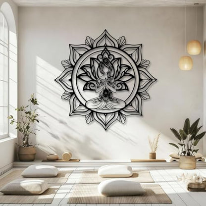 Metal Mandala Zen Wall Art, Zen Wall Decor, Lotus Flower Yoga Metal Wall Art, Meditation Wall Decor for Living Room, Bedroom, Yoga Room (Black,47" H x 47" W / 120x120cm)
