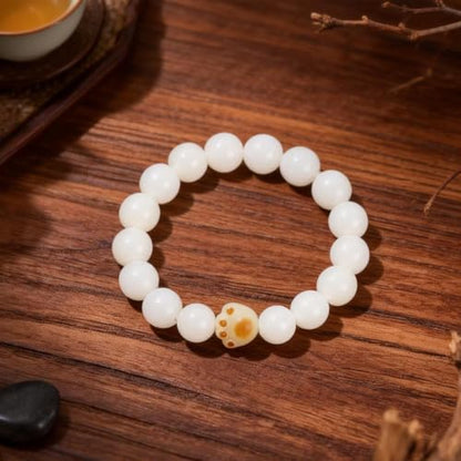 Bodhi Fidget Bracelet Anxiety Relief Items Bodhi Seed Beads, Elastic Wristband Meditation Yoga Mindfulness Worry Beads, Birthday Gift for Her for Women, White Dot Print Stackable Jewelry - color: A2:Cat Paw Bracelet