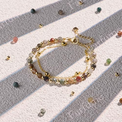 Farfume Crystal Bracelet Beaded Bracelets 4mm Natural Stone Beads Gemstone Handmade Jewelry Gift for Women - color: India Agate-Proteceion