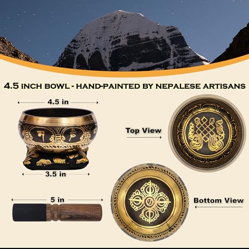 Meditation Accessories Gift Set With Guide: 4.5" Tibetan Singing Bowl Set,150 pcs Handmade Incense Variety Pack: Frankincense, Patchouli, Amitabha Buddha, Rose, Sandalwood, With Incense Holder
