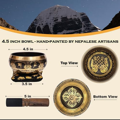 Meditation Accessories Gift Set With Guide: 4.5" Tibetan Singing Bowl Set,150 pcs Handmade Incense Variety Pack: Frankincense, Patchouli, Amitabha Buddha, Rose, Sandalwood, With Incense Holder