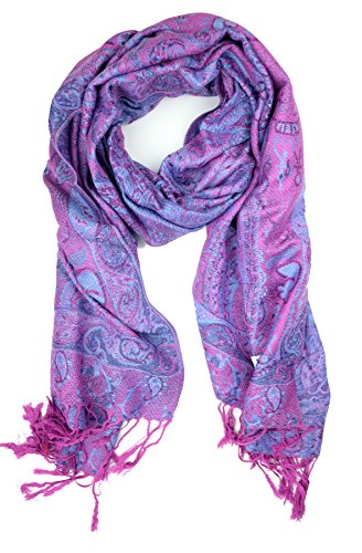 Plum Feathers Tapestry Ethnic Paisley Pattern Pashmina Shawl Scarf, Womens Pashmina Shawl Wrap with Fringes - color: Purple Tapestry