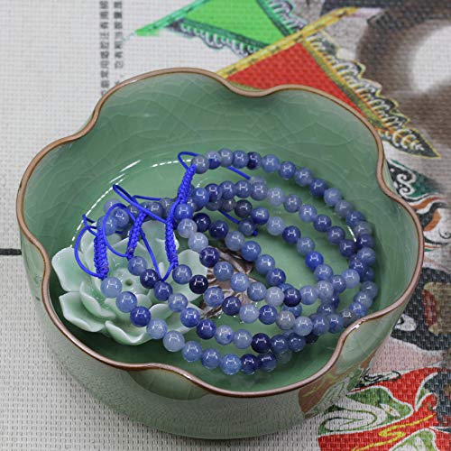 Keleny Natural Gemtone 6mm Round Beads Crystal Adjustable Braided Macrame Tassels Bracelets Unisex - color: Blue Aventurine