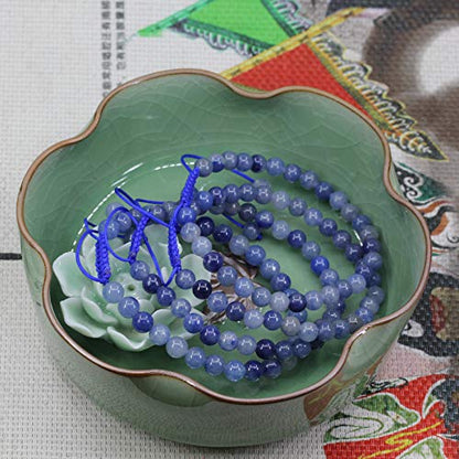 Keleny Natural Gemtone 6mm Round Beads Crystal Adjustable Braided Macrame Tassels Bracelets Unisex - color: Blue Aventurine