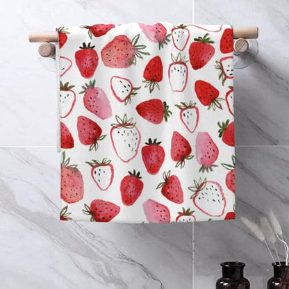 Beautiful Strawberry Towels for Bath & Kitchen - Soft, Absorbent Set of 2 - 14 x 28 in - color: Beautiful Strawberries