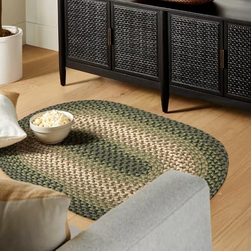 Tranquility TQ22 Green 2' x 3' Oval - Braided Area Rug, Home Decor, Floor Mat or Bedroom Rug - Easy Care, Ideal for High Traffic Areas in Hallway and Living Room - Made in USA