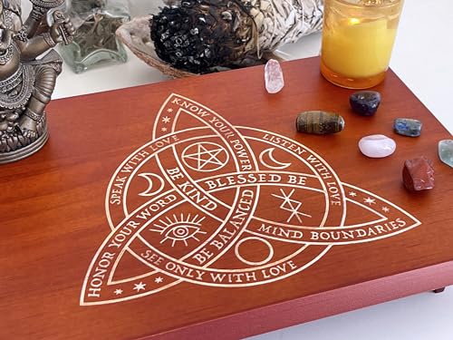 Altar Table, Meditation Table, Small Altar Table, Wooden Witch Altar, Wiccan Alter Table, Buddhist Shrine, Engraved Triquetra （The Celtic Trinity Knot） on Table Top, 12 × 8 inches - color: The Celtic Trinity Knot (Triquetra)