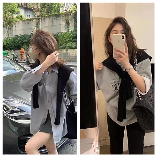 WaJuemy Sweater Shawl Wraps for Women Sweater Knitted Knotted Shawls Travel Casual Scarf Cape Shoulder Tops Fashion Wrap - color: Black