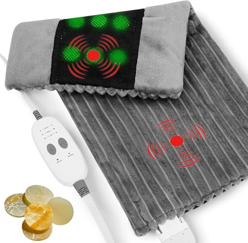 Far Infrared Heating Pad - Natural Jade Vibrating Massaging Weighted Heating Pad for Neck and Shoulders, Electric Heat Pad with 3 Heating Levels & 3 Vibrating Settings, 6.3lbs 20" x 24"