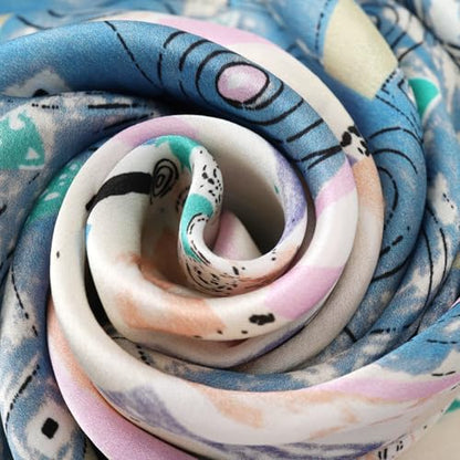 JWSilk Long Charmeuse Silk Scarf Classic Art Print - color: Tree of Life By Gustav Klimt Blue