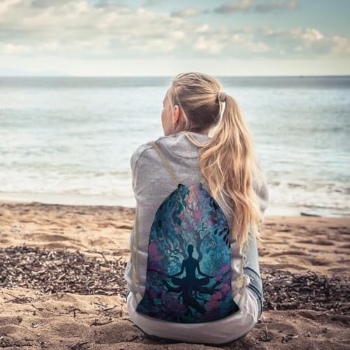 Meditation Yoga Roots Branches Leaves Canvas Backpack for Men Women String Gym Shoulder Bag Hiking Travel Daypack - size: 35x50cm