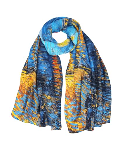 100% Mulberry Silk Long Scarf for Women Large Shawls for Headscarf and Neck- Oblong Hair Wraps with Gift Packed - color: Oil Painting
