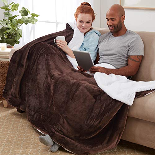 Sherpa Throw Blanket Super Soft Reversible Ultra Luxurious Plush Blanket, 50 x 60 inches, Brown/White - color: Brown / White, size: Throw (50" x 60")