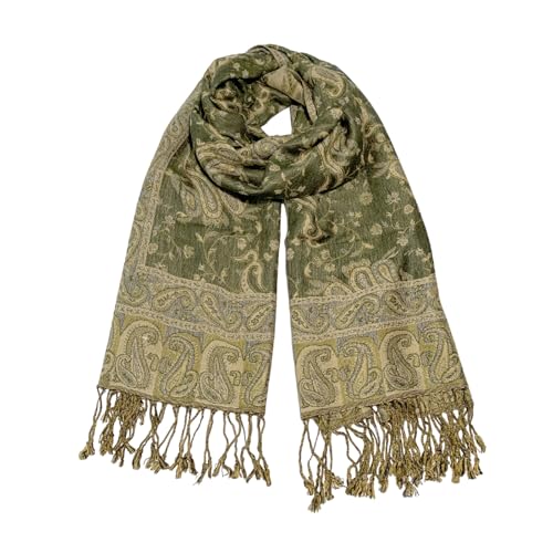 Pashmina Scarf for Women Shawls and Wraps Reversible Paisley Vintage Jacquard Soft Silky Rave Scarves Men - color: Light Green
