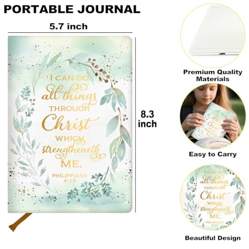 Positive Affirmation Lined Journal Notebook for Women Men, 200 Pages A5 Hardcover Leather Journals for Writing Note Taking, Bible Verse College Ruled Notebook Diary Notepad, Watercolor Leaves