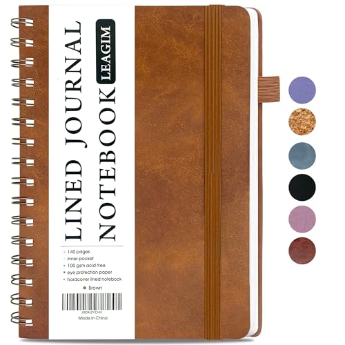Lined Spiral Journal Notebook for Women & Men, College Ruled Hardcover Notebook for Work & Note Taking, Journals for Writing, 100 GSM, Business, School, 140 Pages, A5(5.8"x8.5") - Brown - color: Brown