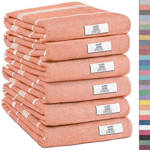 EPHESUS TOWELS Turkish Hand Towels - Set of 6 | 18" x 30" - Decorative Boho Turkish Hand Towel for Bathroom, Kitchen, Guest, Face, Hair, Tea, Dishcloth (Sultan, Orange) - color: Orange