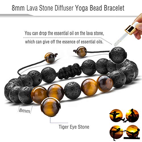 Men Women 8mm Lava Rock Aromatherapy Anxiety Essential Oil Diffuser Bracelet Braided Rope Natural Stone Yoga Gifts Beads Bracelet Bangle-21017 - style: B-Tiger Eye & Matte Agate
