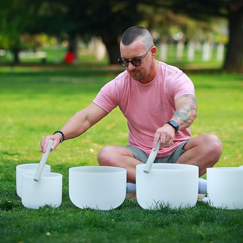 TOPFUND 6-12 inch 432Hz Chakra Set of 7 Crystal Singing Bowls with Heavy Duty Carrying Case and Singing Bowl Mallets - color: 432Hz Set of 7 Bowls, size: 6-12 inch