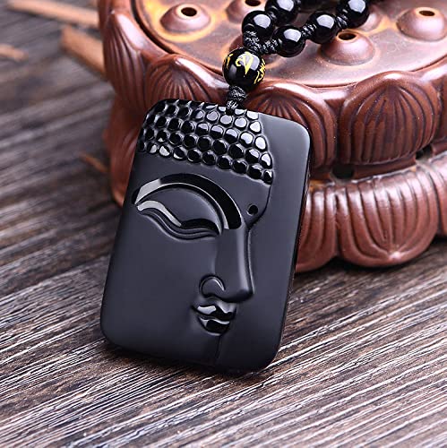 Natural black obsidian rainbow obisidan ice obsidian Maitreya launghing buddha necklace Amulet pendant bead chain - color: Sakyamuni buddha