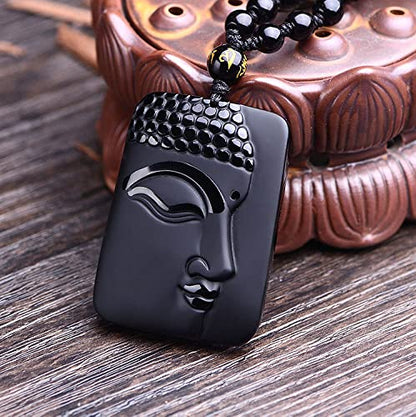 Natural black obsidian rainbow obisidan ice obsidian Maitreya launghing buddha necklace Amulet pendant bead chain - color: Sakyamuni buddha