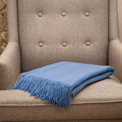 CUDDLE DREAMS Premium Cashmere Throw Blanket with Fringe, Luxuriously Soft (Porcelain Blue) - color: Porcelain Blue