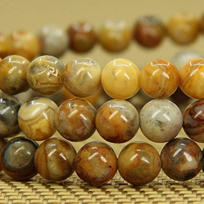 Angelstones Handmade Natural Healing Gemstone 6mm Round Beads Stretch Crystal Bracelet 7 Inch Unisex - color: Crazy Lace Agate