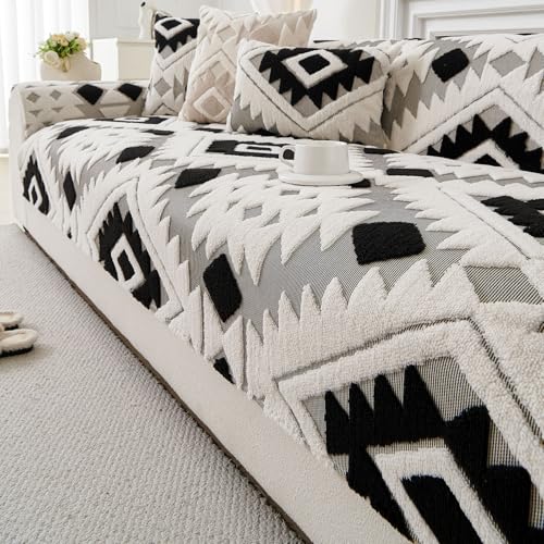 Boho Plush Couch Covers for Sofa Washable, Fuzzy Soft Couch Cover for Sectional Sofa, Non Slip Jacquard Sofa Cover Furniture Protector for Kids, Pets (Black,28"x59") - color: Black, size: 28"x59"/Rectangular