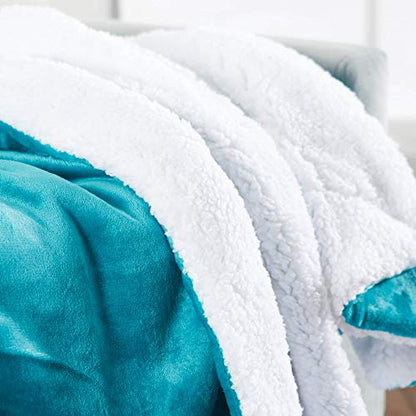 Sherpa Throw Blanket Super Soft Reversible Ultra Luxurious Plush Blanket, 50 x 60 inches, Teal/White - color: Teal / White, size: Throw (50" x 60")